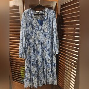 Joie Navy and White Floral Long Sleeve Dress
